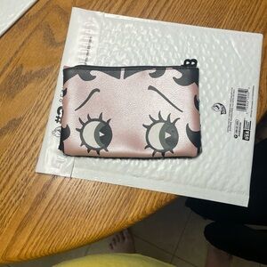 Ipsy Pink and Black Cosmetic Bag with Playful Cartoon Design